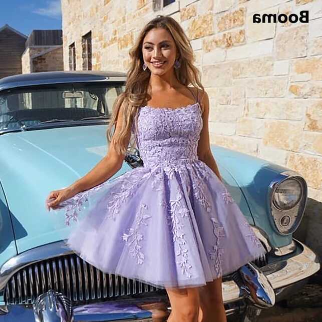 Sweet Lilac Short Homecoming Dresses Scoop Lace Appliques A-Line ...