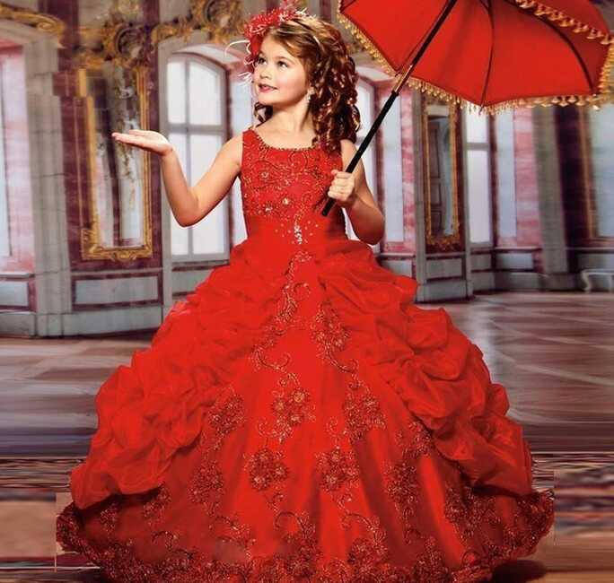 Sweet Red Ruffles Pageant Dress for Kids with Ball Gown Lace ...