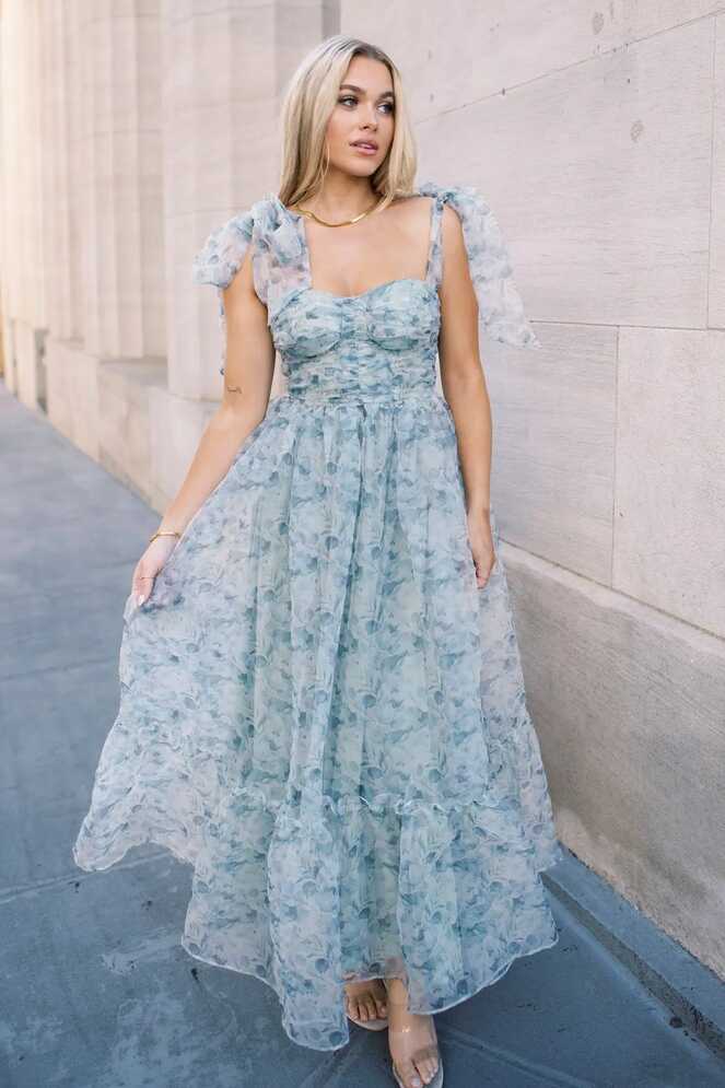 Sweet Serenade Green &amp; Blue Floral Corset Maxi Dress | JO+CO