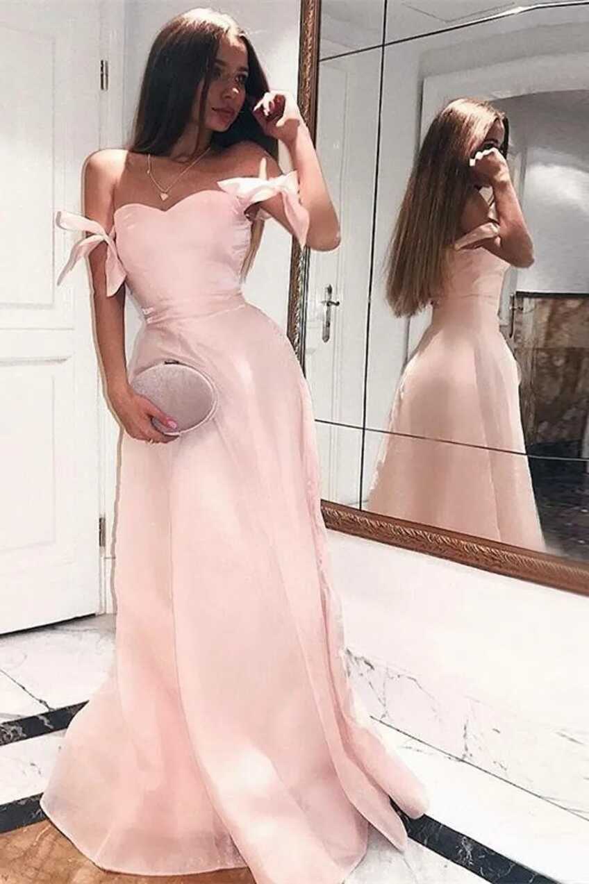 Sweetheart A Line Pink Satin Short Sleeve Prom Dress With Bow ...