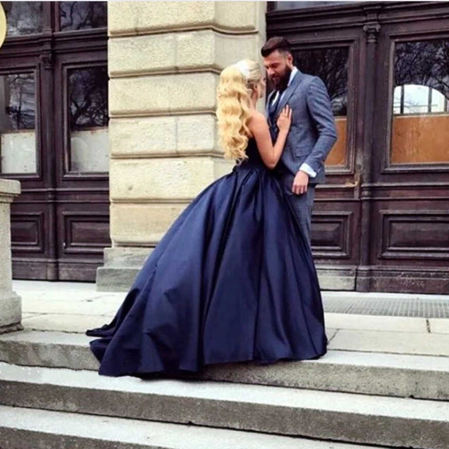 Sweetheart Ball Gown Navy Blue Wedding Dresses Satin Sweet 16 ...