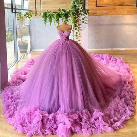 Sweetheart Long Ball Gown Purple Tulle Prom Dresses, Lovely Prom ...