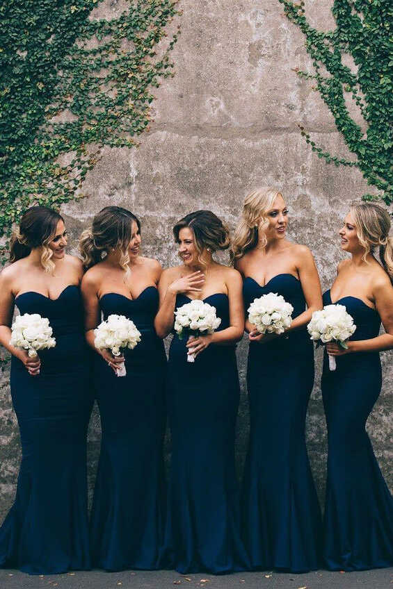 Sweetheart Navy Blue Mermaid Bridesmaid Wedding Party Dress ...