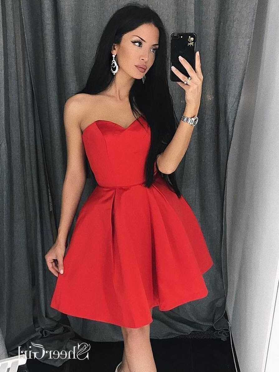 Sweetheart Neck Simple Red Homecoming Dresses A Line Cheap ...