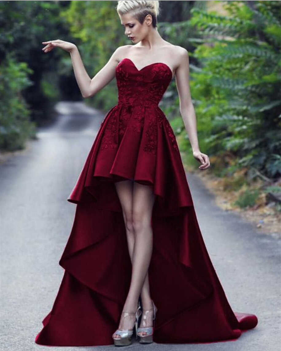 Sweetheart Short Front Long Back Burgundy Prom Dresses Party Gown ...