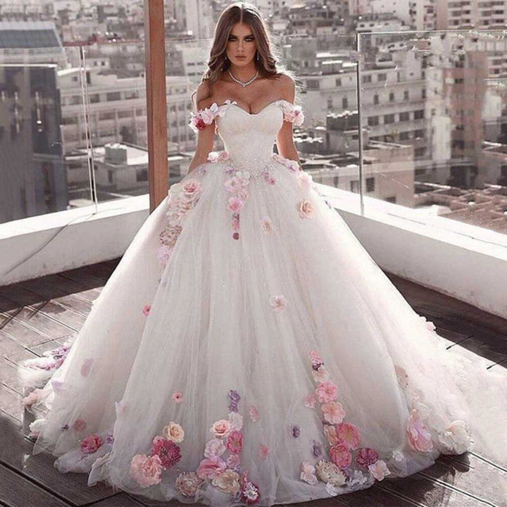 Sweetheart Tulle White Off Shoulder Applique Ball Gown Princess ...