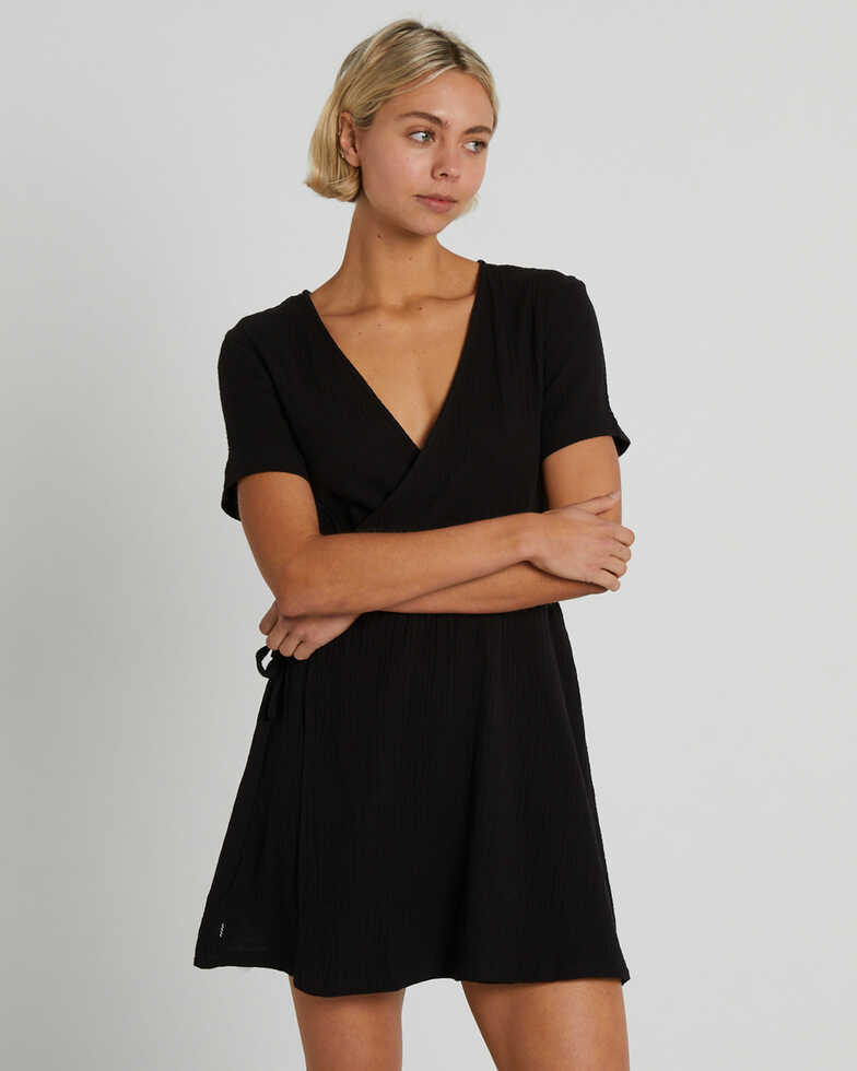 Swell Winnioa Wrap Mini Dress Black - Black | SurfStitch