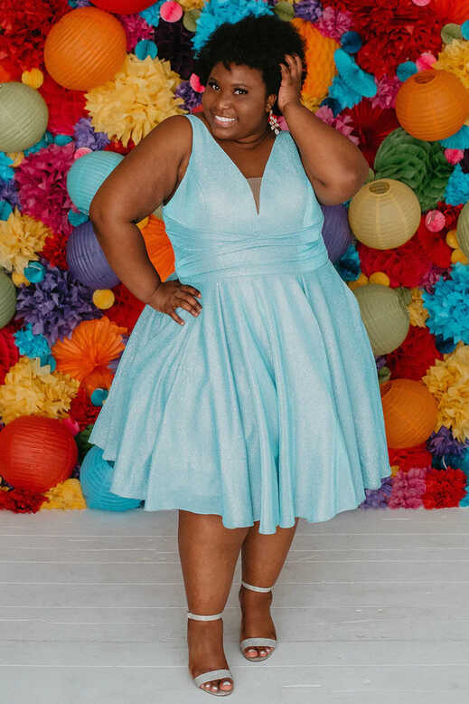 Sydney&#39;s Closet SC8117 Homecoming Dress V Neckline Cocktail Dress ...