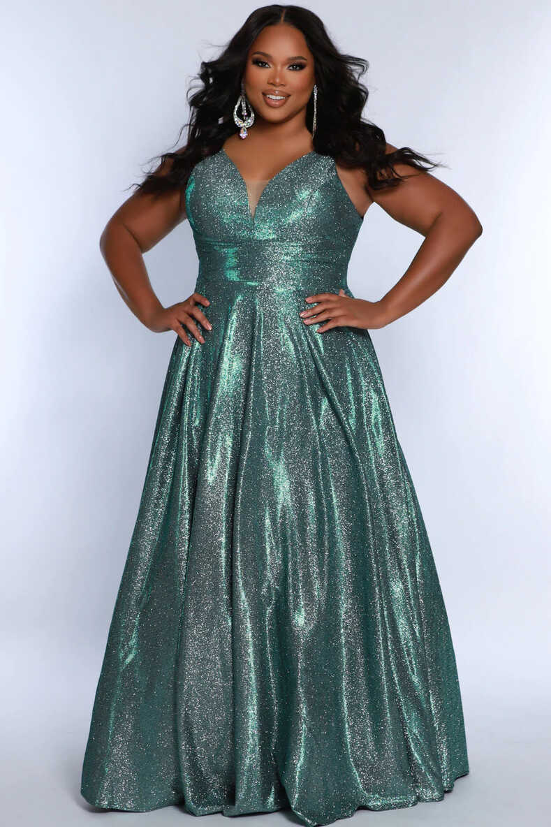 Sydneys Closet SC7378 Long Prom Dress Plus Size V Neck A-Line ...