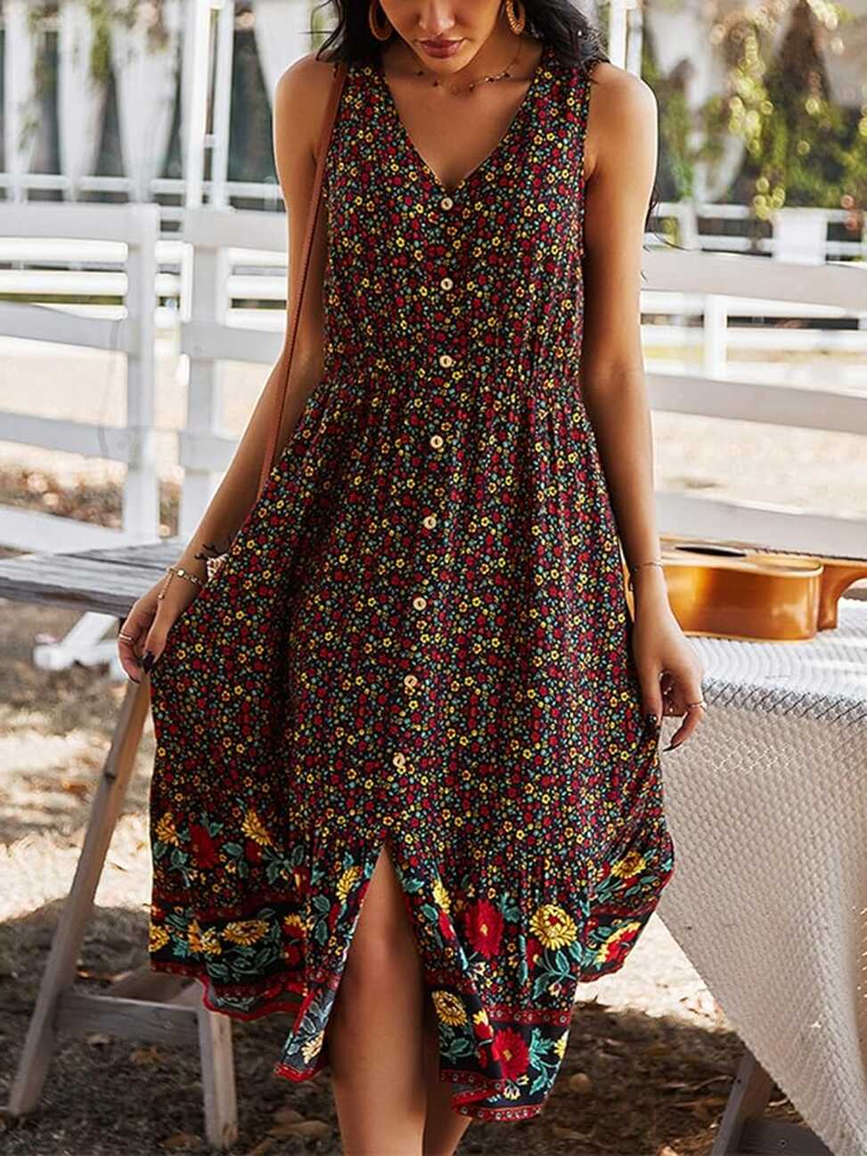 TEMOFON Sun Dress for Women 2024 Boho Maxi Summer Dresses Beach ...