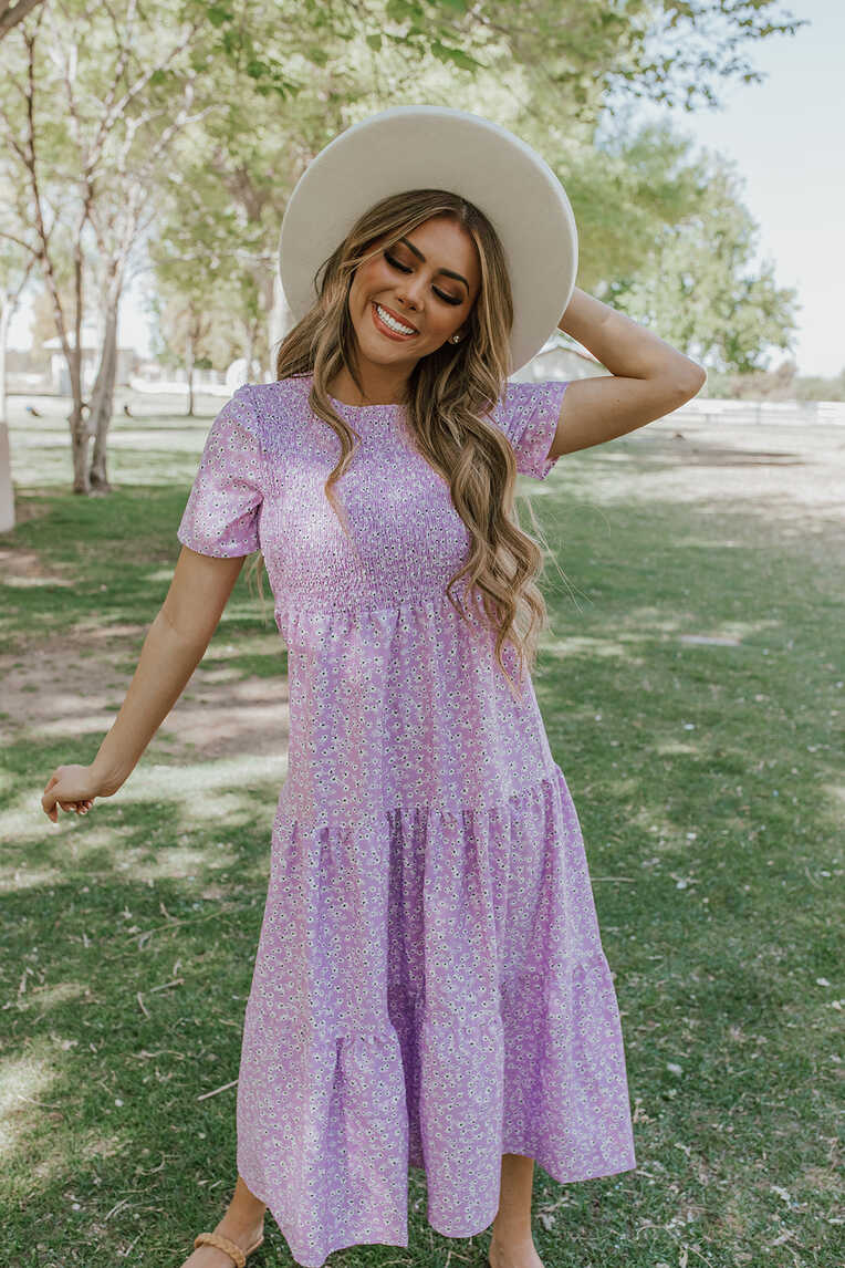 THE FOR THE LOVE OF FLORAL MIDI DRESS IN LAVENDER – Pink Desert