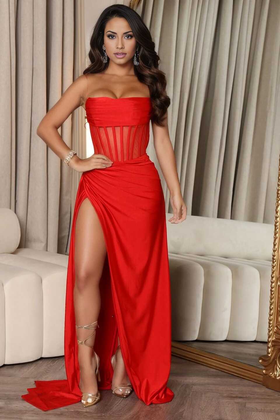 TILLEE | Strapless Corset Red Formal Dress – Envious Bridal &amp; Formal