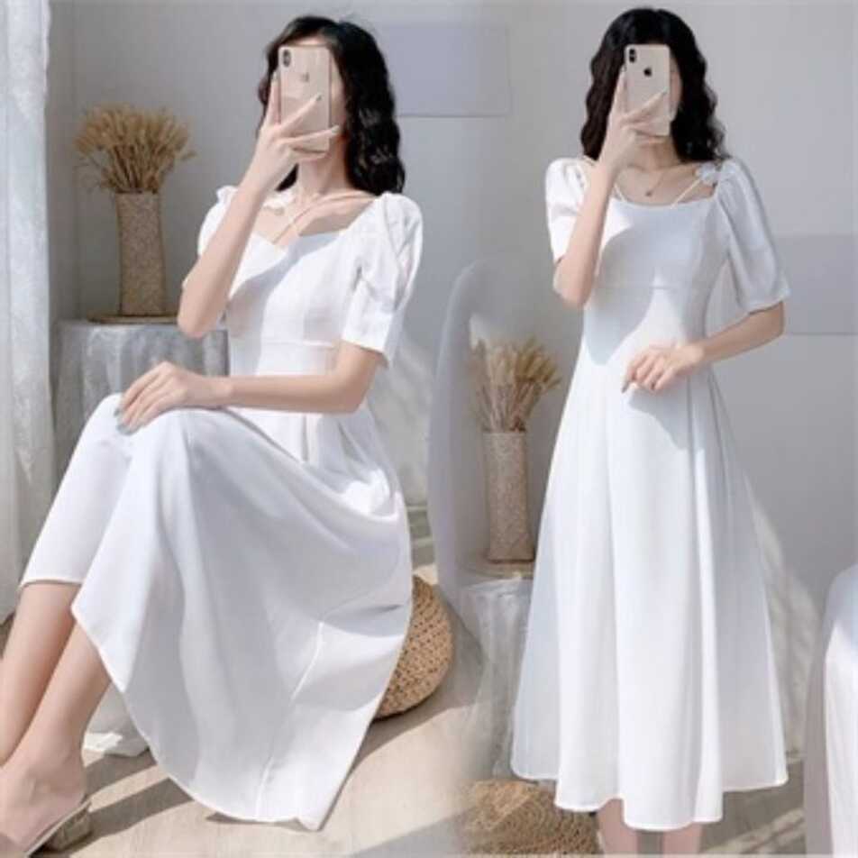 TOP※ midi Summer elegant dresses nude dress challis dress white ...