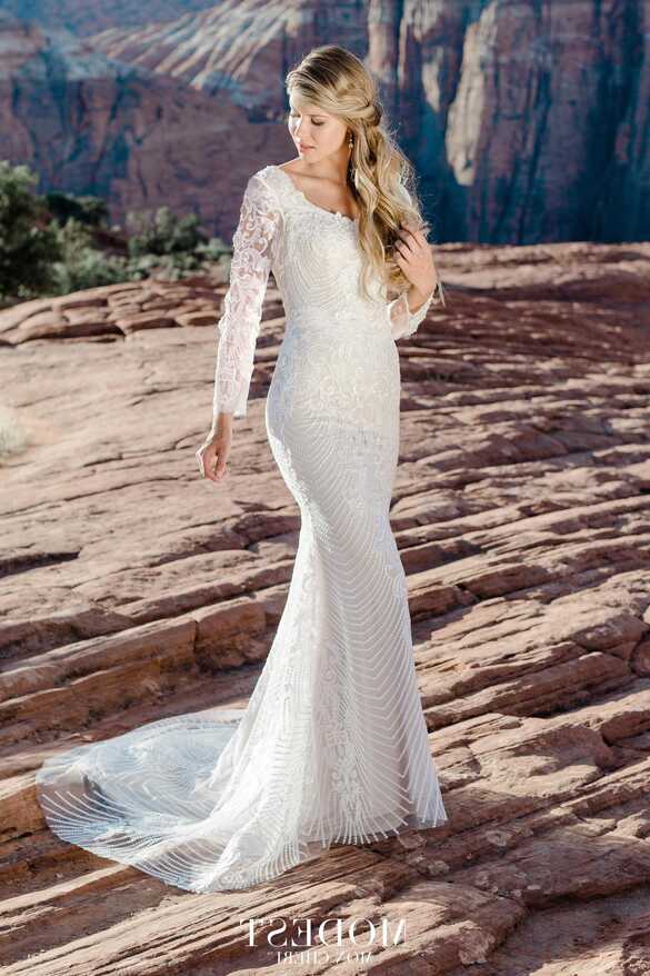 TR12026 Modest Lace Long Sleeve Wedding Dress – A Closet Full of ...