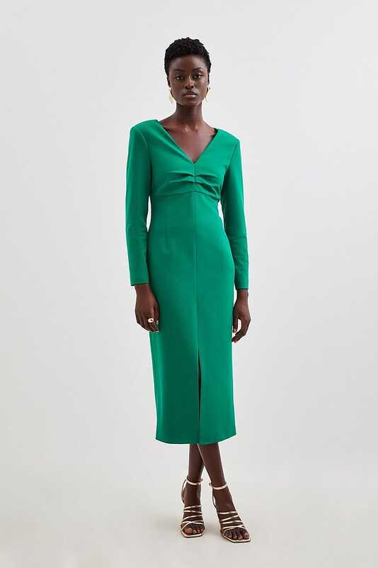 Tailored Ruching Detail Long Sleeve Midi Dress | Karen Millen