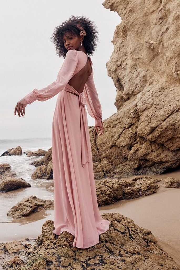 Talk About Divine Blush Long Sleeve Backless Maxi Dress