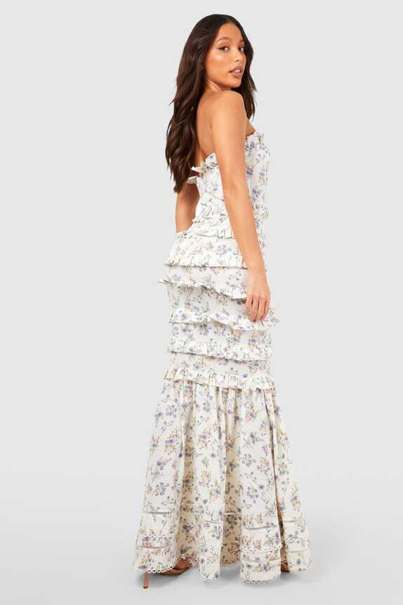 Tall Floral Ruffle Tiered Midaxi Dress | boohoo FI