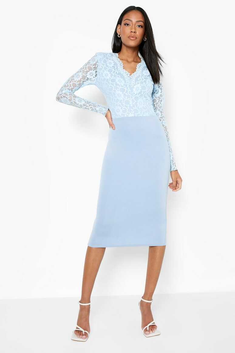 Tall Lace Long Sleeved Midi Dress | boohoo NO