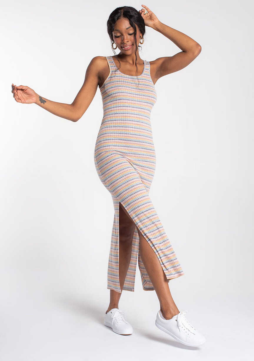 Tank Dress - Striped Ribbed Knit Dress | LOVESTITCH