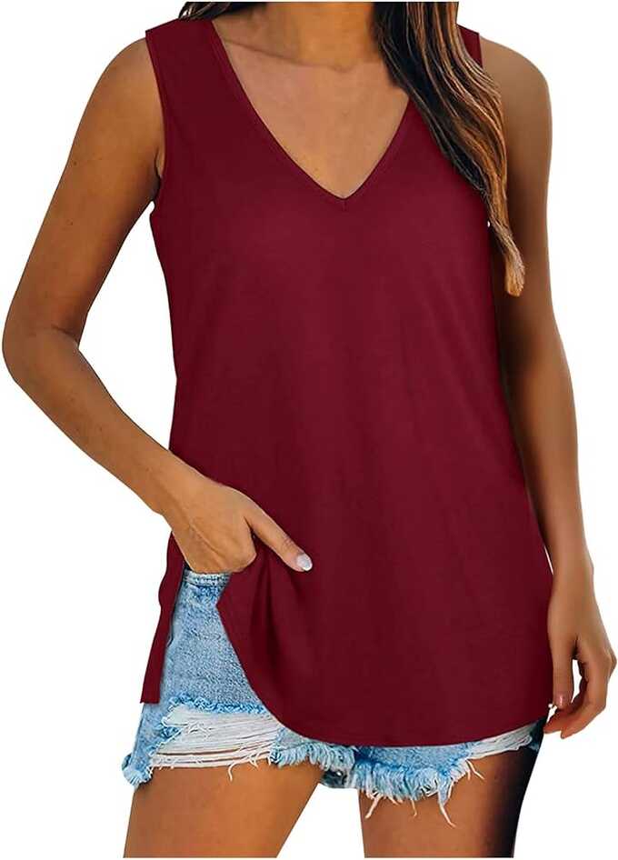 Tank Top Women&#39;s Sleeveless Summer V Neck Casual Simple Loose Tank ...