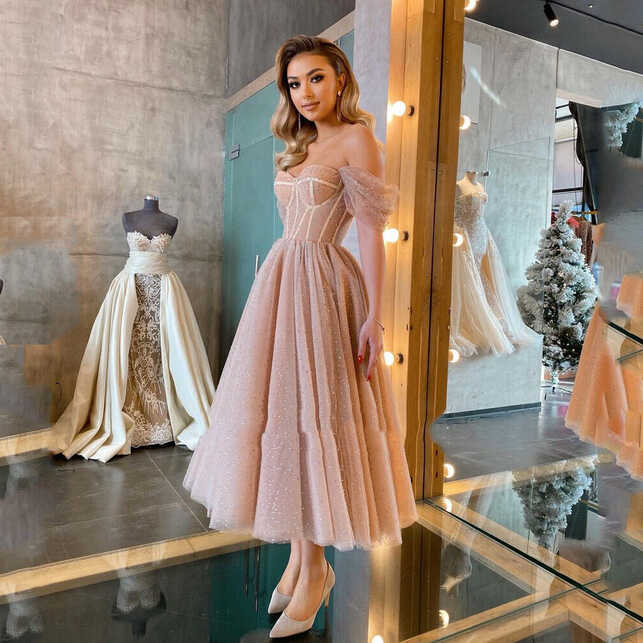 Tea-Length Prom Dresses For Women Elegant Tulle Sweetheart A-Line ...