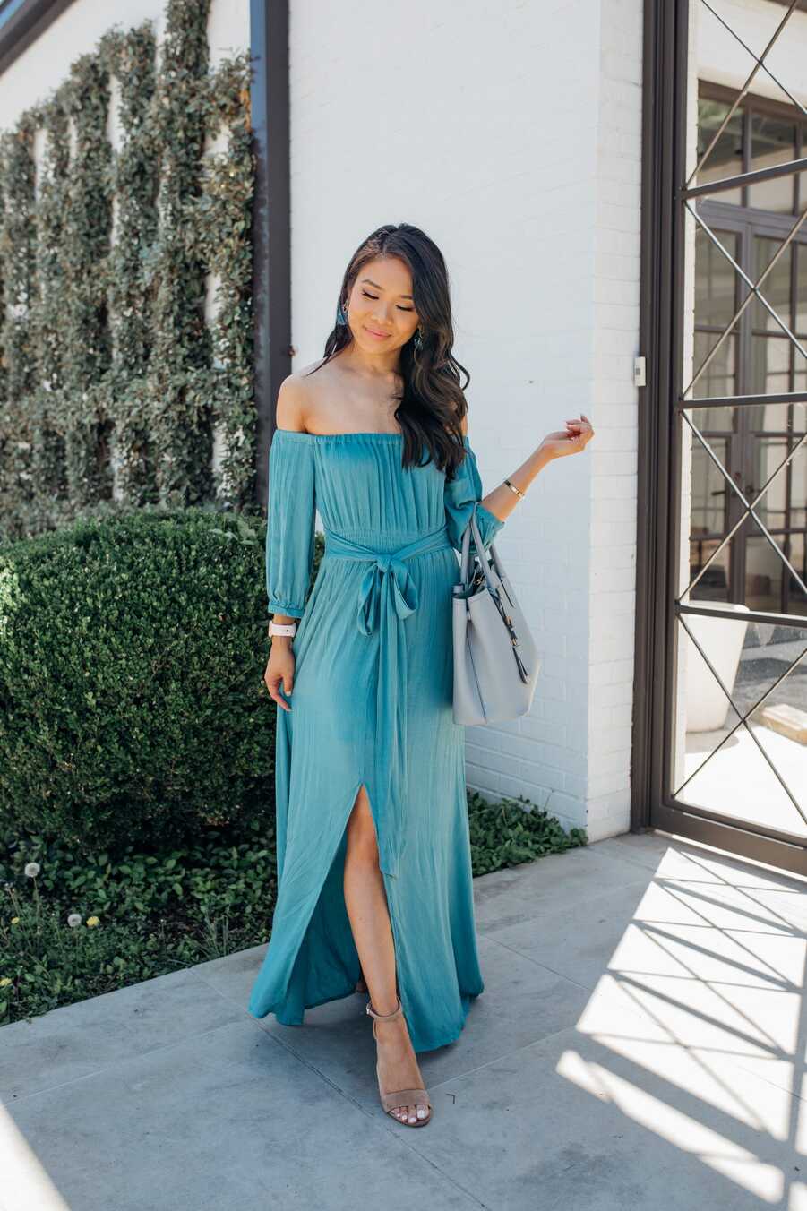 Teal Off the Shoulder :: The Wear Everywhere Summer Dress - Color ...