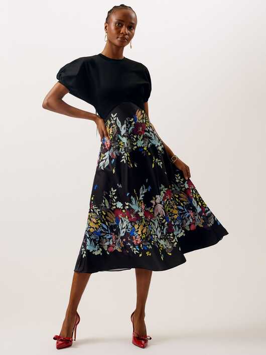 Ted Baker Maulina Floral Skirt Midi Dress, Black/Multi