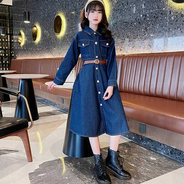 Teen Blue Denim Dress Girls 2022 Spring Autumn Long Sleeves Jeans ...