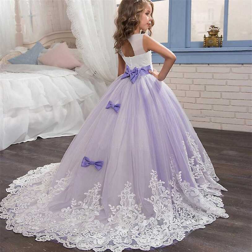 Teen Girls Bow Gown For Wedding Kids Girl Evening Prom Dress Lace ...