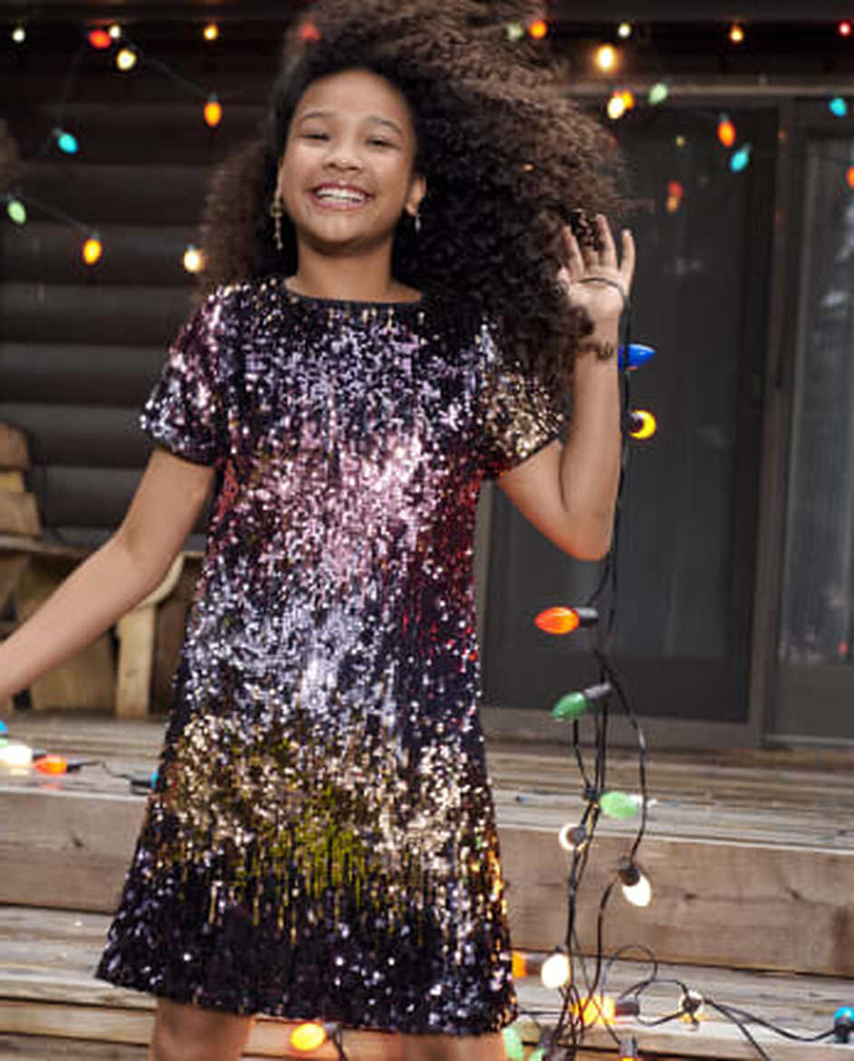 Teen Girls Short Sleeve Ombre Sequin Shift Dress | The Children&#39;s ...