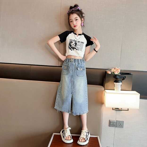 Teen Girls Summer Clothes 2023 Split Blue Denim Skirts 8 10 12 13 ...