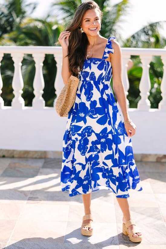 Tell Your Story Royal Blue Floral Midi Dress | Floral midi dress ...