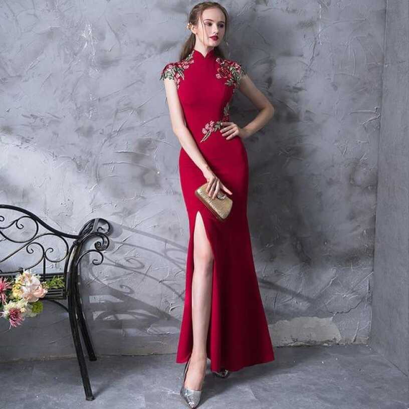 TeresaCollections - Embroidery Modern Cheongsam Red Sexy Qipao ...