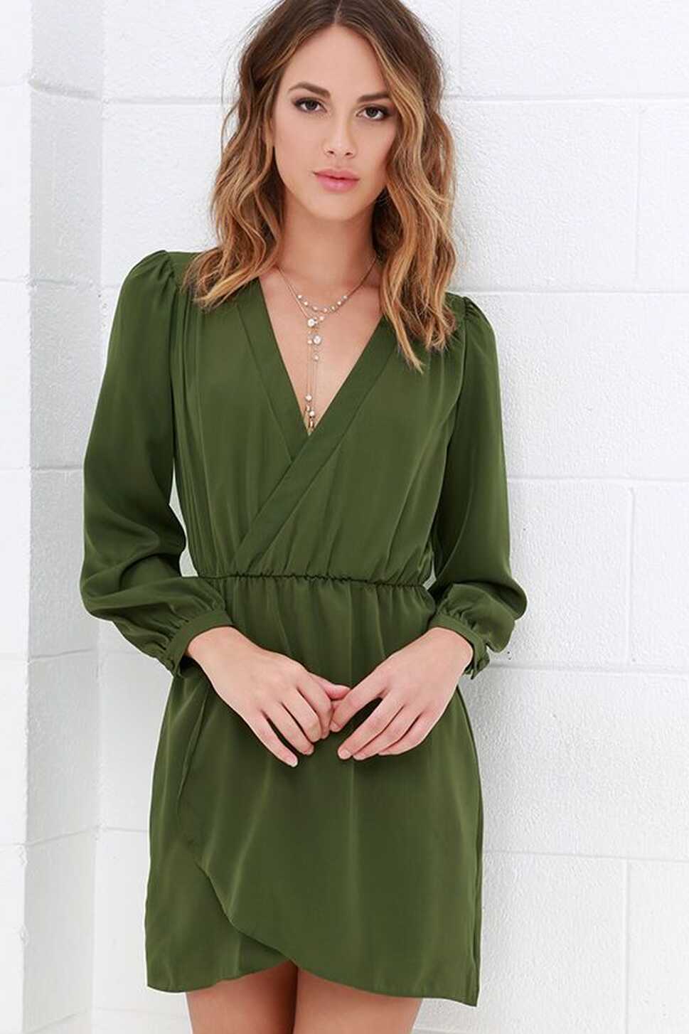 That&#39;s a Wrap Olive Green Long Sleeve Dress | Green long sleeve ...