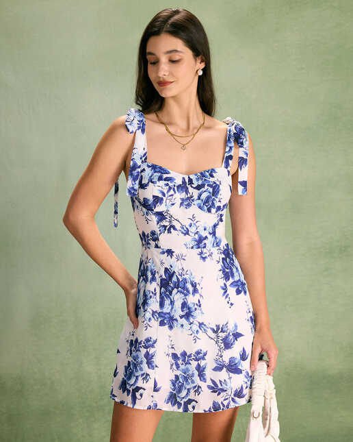 The Blue Floral Tie Strap Mini Dress &amp; Reviews - Blue - Dresses ...