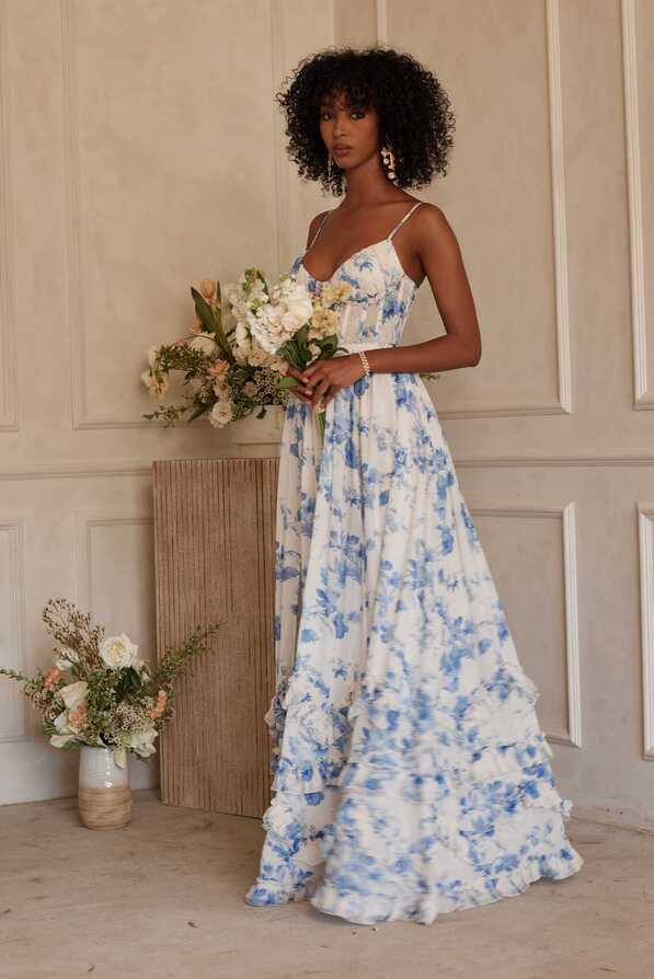 The Carmen Dress in Provencal Blue Floral – V. Chapman