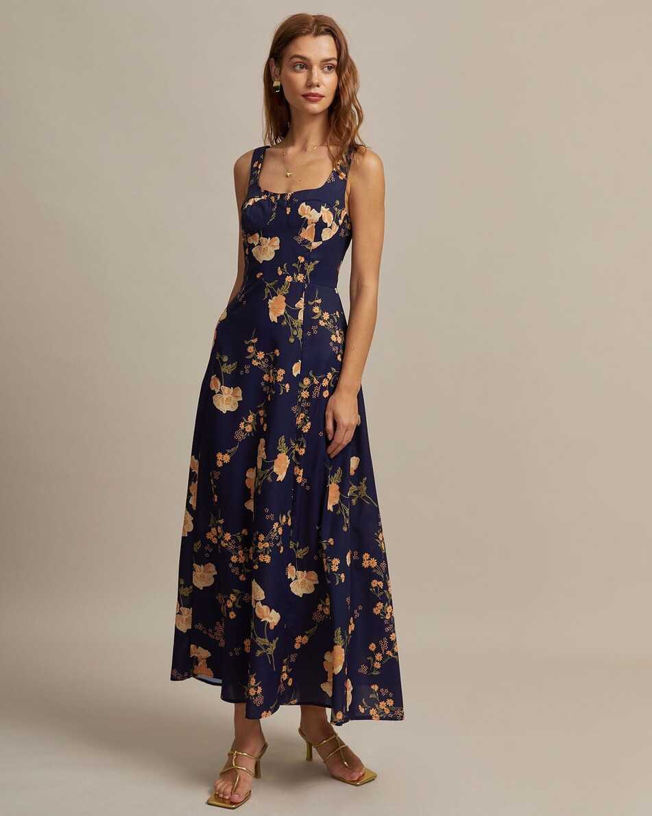 The Navy Floral Backless Maxi Dress - Navy Floral Print Sleeveless ...