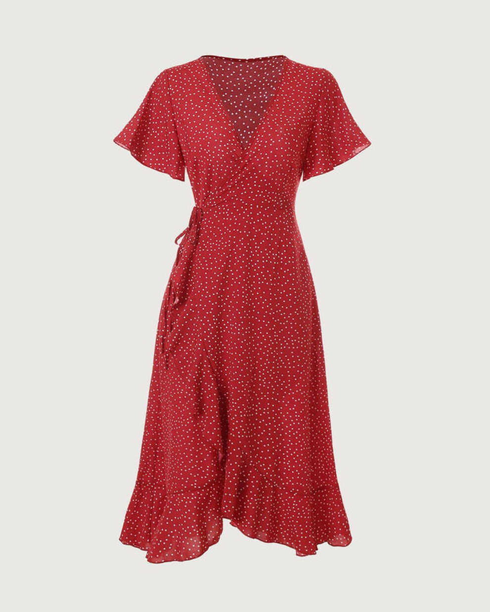 The Polka Dot Ruffle Wrap Dress - Red Women&#39;s Casual Wrap Dress ...