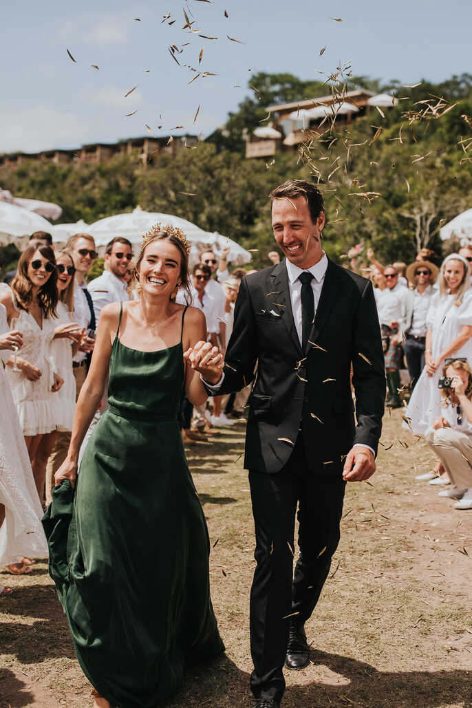 This Bride Wore An Emerald Green Dress to Her Boho-Chic South ...