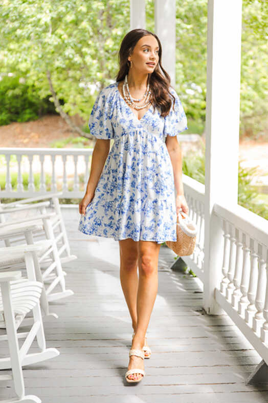 Tiered Blue Floral Dress - New Arrivals - The Blue Door Boutique