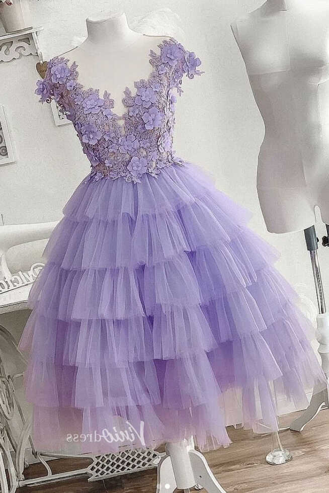 Tiered Lavender Purple Short Prom Dresses SD1030 – Viniodress