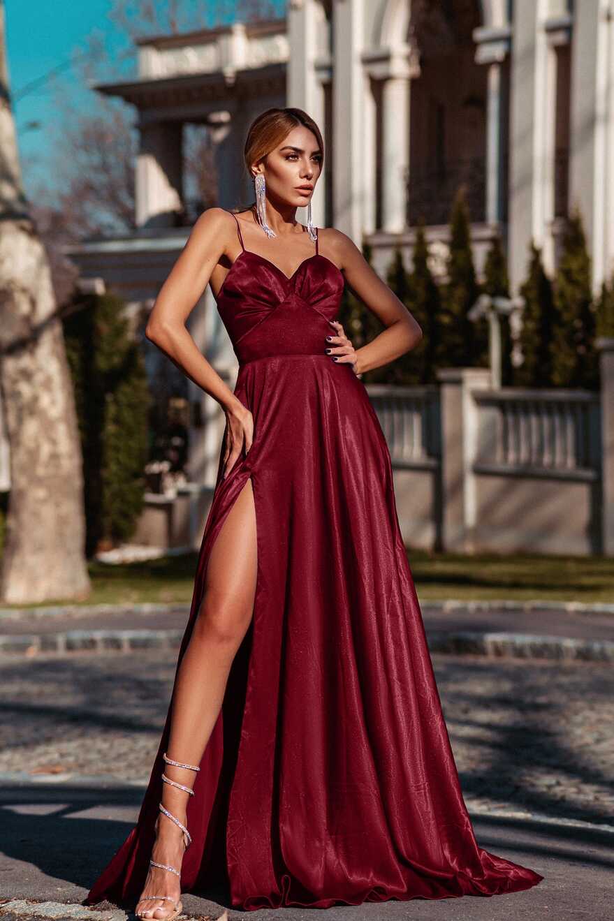 Tina Holly Couture Designer TH122 Wine Red Silky Formal Gown