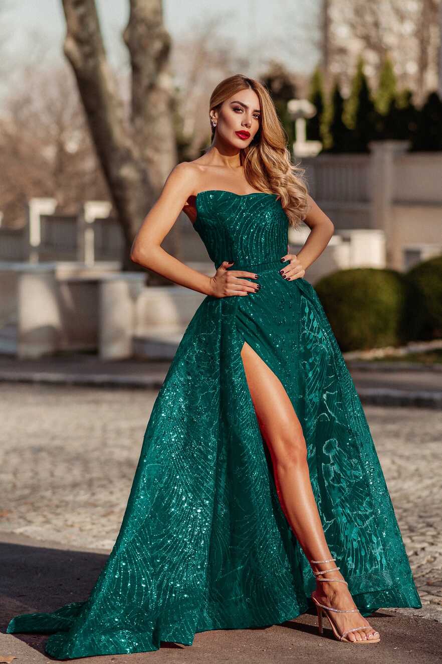 Tina Holly Couture Designer TK310 Emerald Green Glitter Formal Dress w