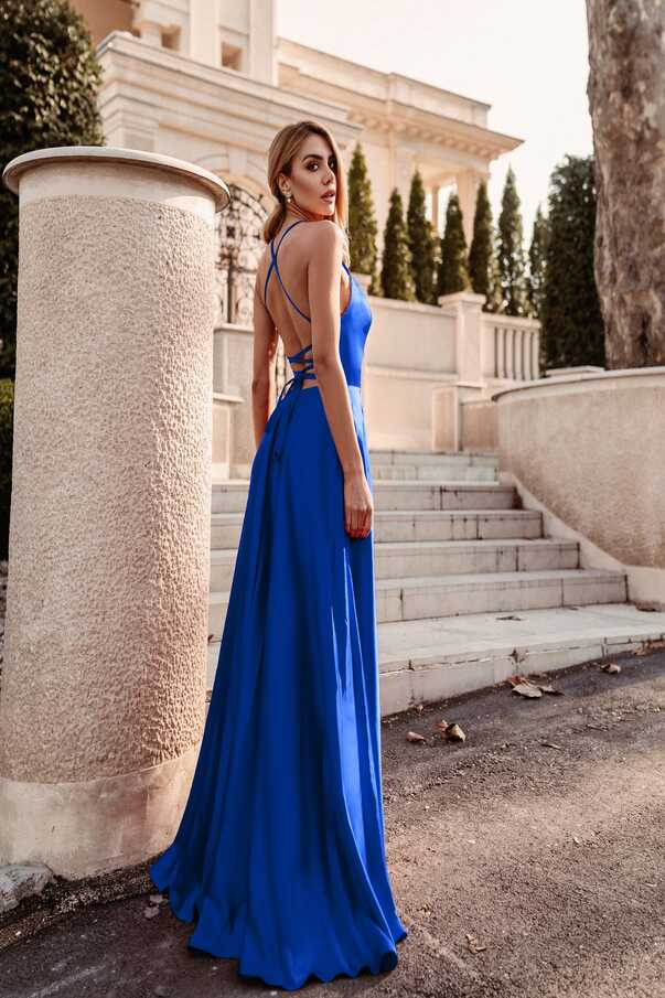 Tina Holly Couture Designer TW004 Royal Blue Lace Up Back Silky Satin