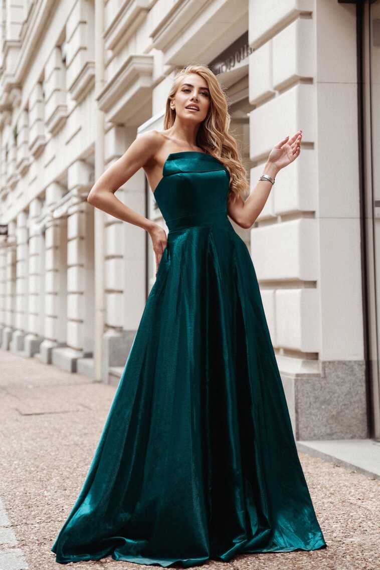 Tina Holly Couture TE720 Peacock Emerald Green Satin Asymmetrical Stra