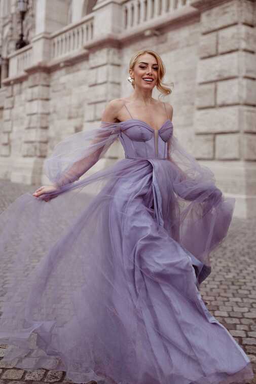 Tina Holly Couture TK130 Hyacinth Purple Long Sleeve Ball Gown Formal