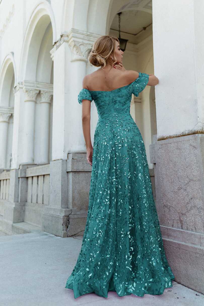 Tina Holly Couture TW023 Teal Green Off Shoulder A Line Formal Dress