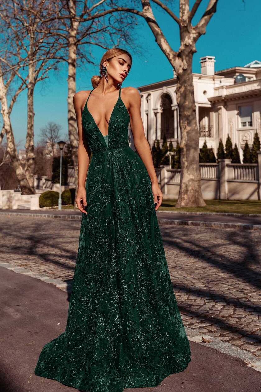 Tina Holly Couture TW030 Emerald Green Gala A Line Formal Dress