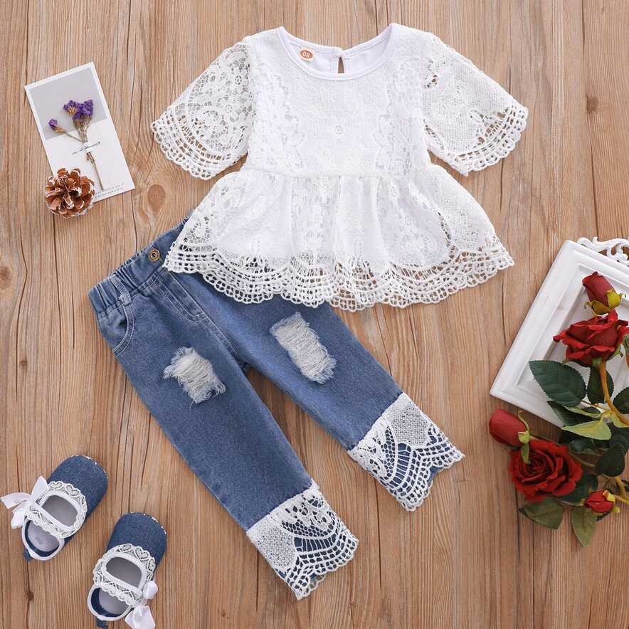 Toddler Baby Girl Clothes Baby Girl Princess Denim Clothes Lace ...