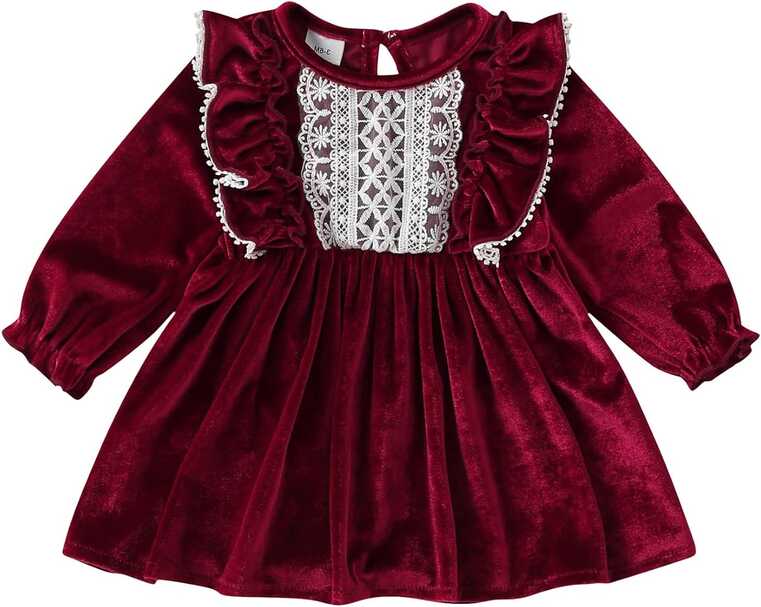 Toddler Baby Girls Velvet Princess Dress Long Sleeve O-Neck Ruffle ...